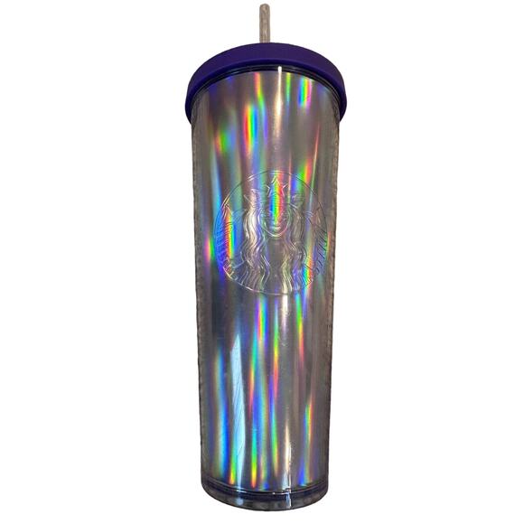 Starbucks Retired 2015 Rainbow Iridescent Foil Cold Cup 24 oz Tumbler - Picture 2 of 7